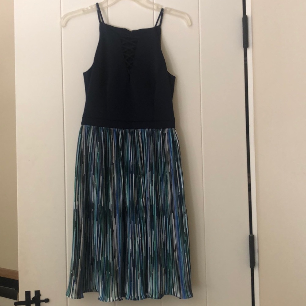 Multi colored blue midi dress.